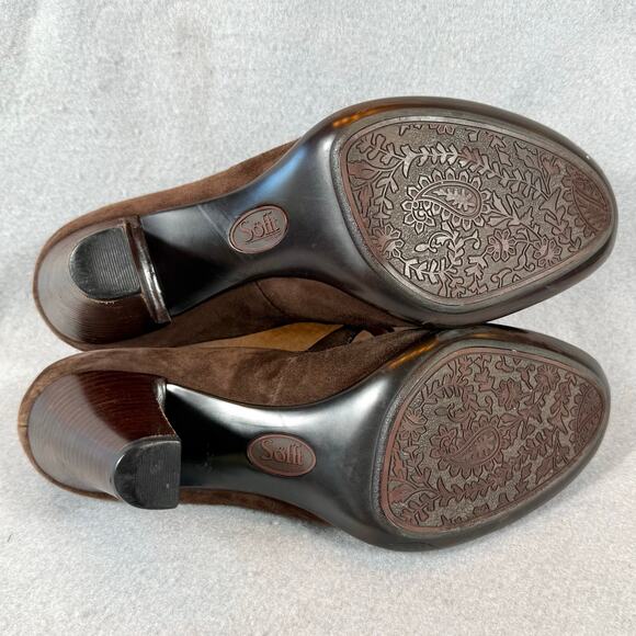 Sofft Geva Mary Jane Brown Suede Pumps Peep Toe Womens 9.5N - Picture 8 of 12